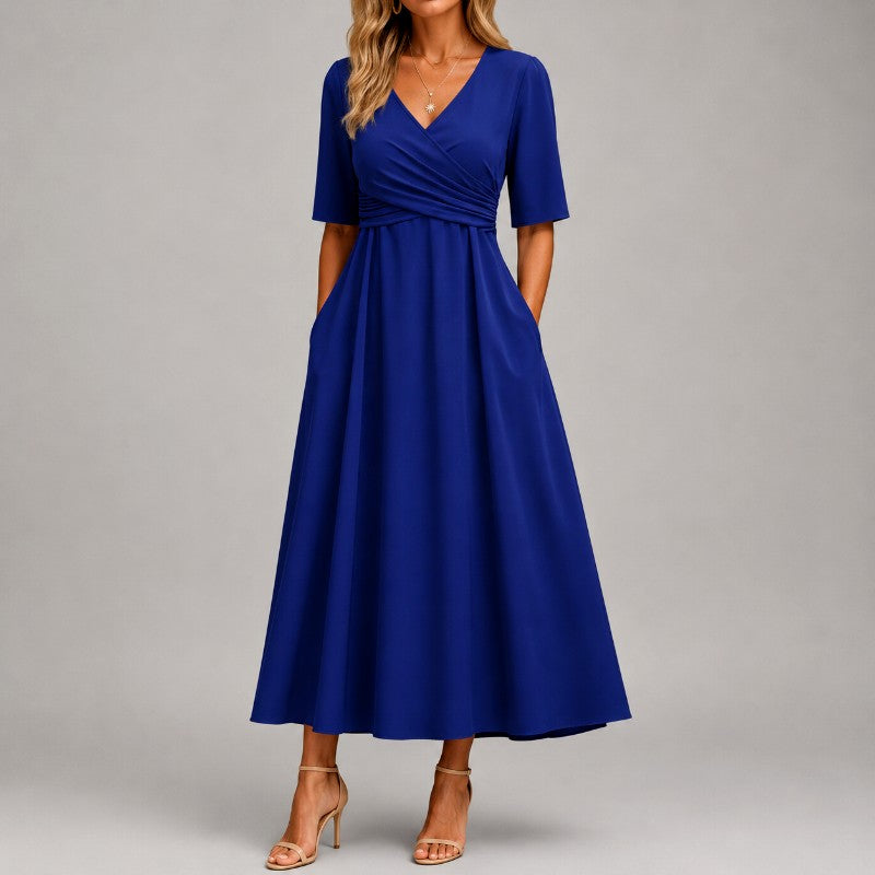 Jasmin - Women's Wrap-Front Half-Sleeve V-Neck Midi Dress 1