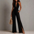 Jaya - Women's Lace Panel Halter Jumpsuit 1