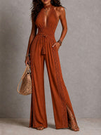 Jaya - Women's Lace Panel Halter Jumpsuit 4