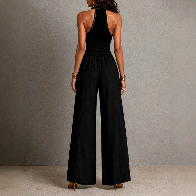 Jaya - Women's Lace Panel Halter Jumpsuit 5