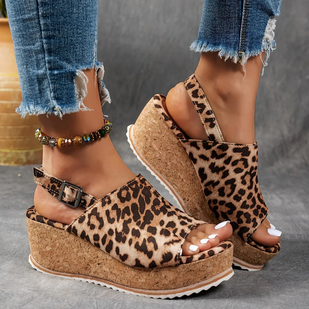 Jessica - Women's Leopard Print Platform Wedge Sandals