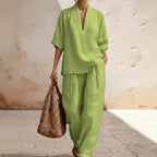 Jocelyn - Women's Linen V-Neck Wide Leg Matching Set 5