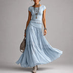 Jocelyn - Women's Short-Sleeve Top & Tiered Maxi Skirt Set 1