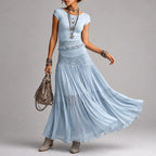 Jocelyn - Women's Short-Sleeve Top & Tiered Maxi Skirt Set 2