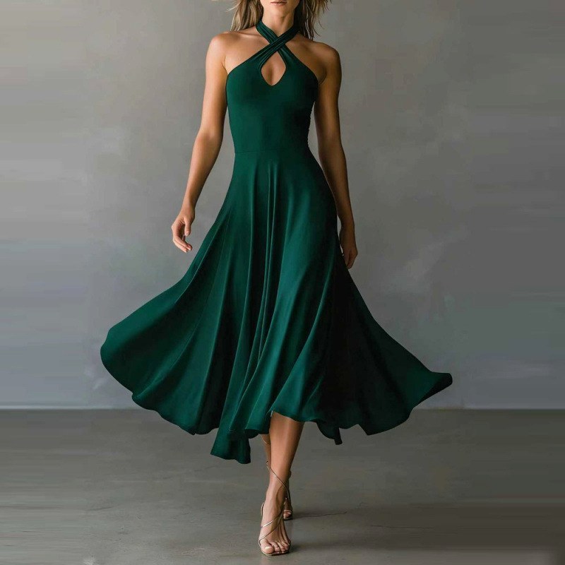 Josefine - Women's Cross-Halter Flared Midi Dress 2