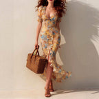 Josefine - Women's Floral Ruched Ruffle Midi Dress 1