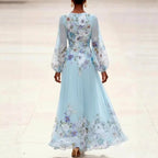 Josephine - Women's Floral V-Neck Balloon Sleeve Maxi Dress 2