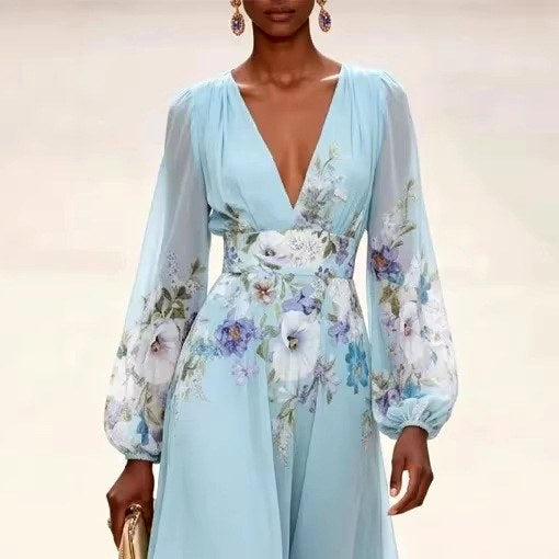 Josephine - Women's Floral V-Neck Balloon Sleeve Maxi Dress 3