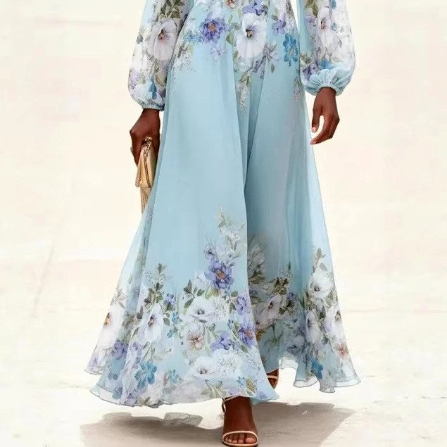 Josephine - Women's Floral V-Neck Balloon Sleeve Maxi Dress 4