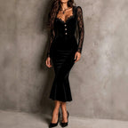 Juanita - Women's Velvet V-Neck Slim Fit Mermaid Gown 1