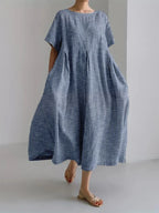 Judith - Women's Vertical-Striped A-Line Midi Dress