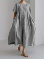 Judith - Women's Vertical-Striped A-Line Midi Dress