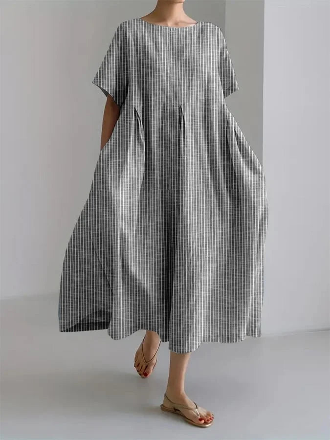 Judith - Women's Vertical-Striped A-Line Midi Dress