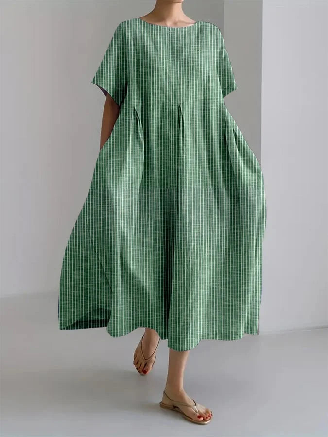 Judith - Women's Vertical-Striped A-Line Midi Dress