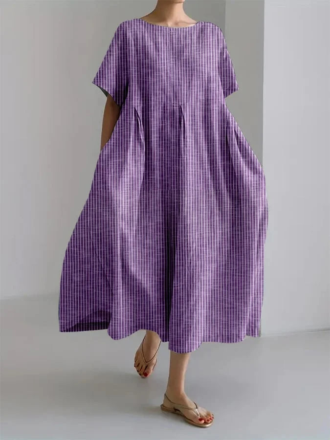 Judith - Women's Vertical-Striped A-Line Midi Dress
