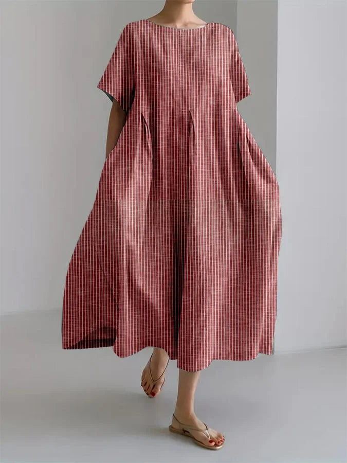 Judith - Women's Vertical-Striped A-Line Midi Dress