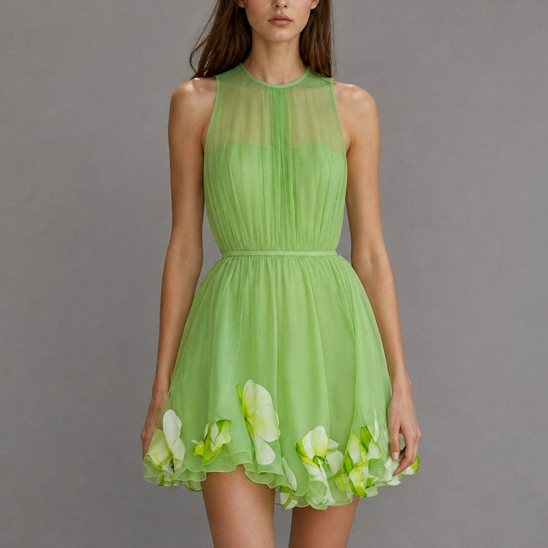 Juliette - Women's Floral Hem Sheer Mini Dress 1