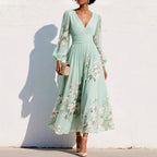 Juliette - Women's Floral V-Neck Pleated Midi Dress 1