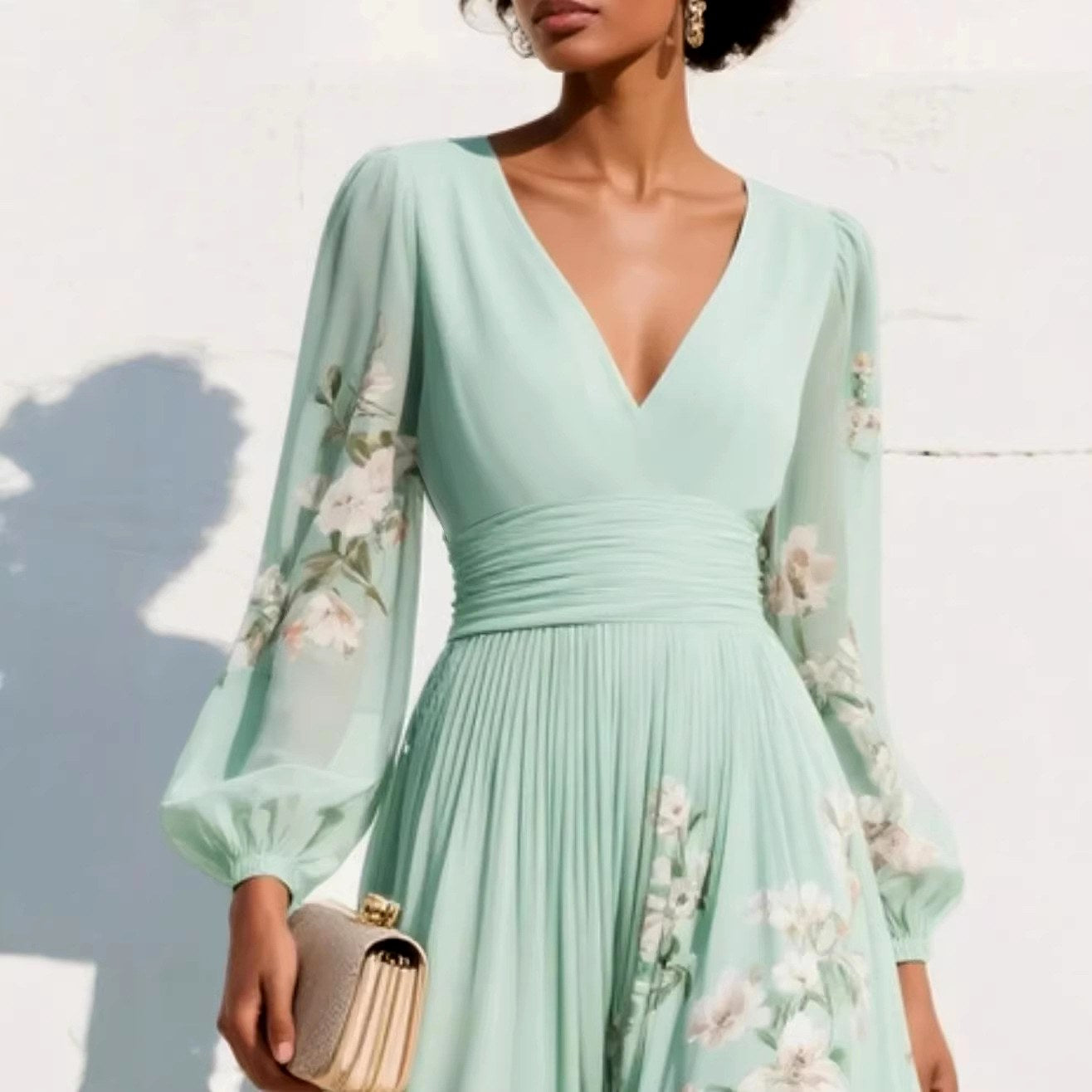 Juliette - Women's Floral V-Neck Pleated Midi Dress 2