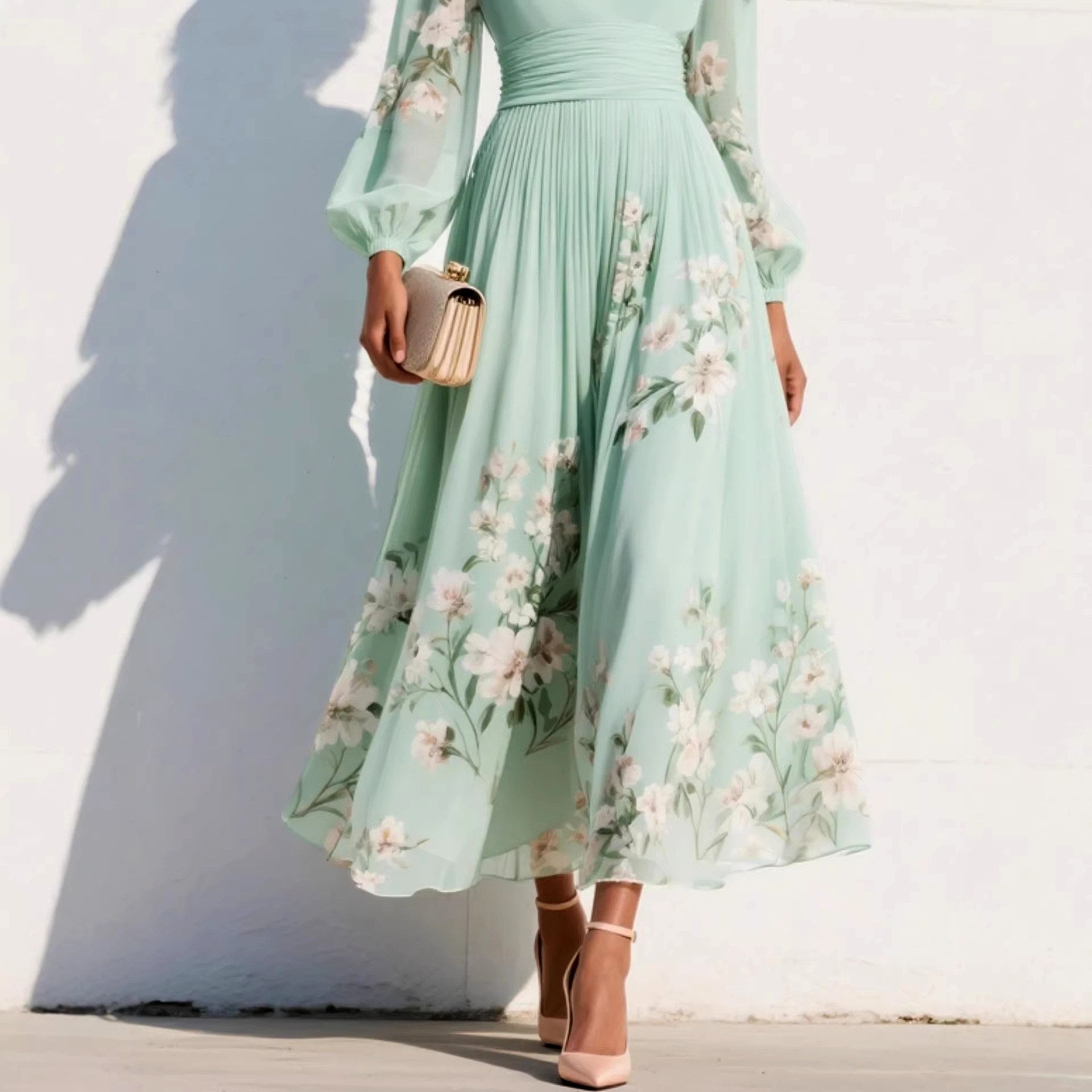 Juliette - Women's Floral V-Neck Pleated Midi Dress 3