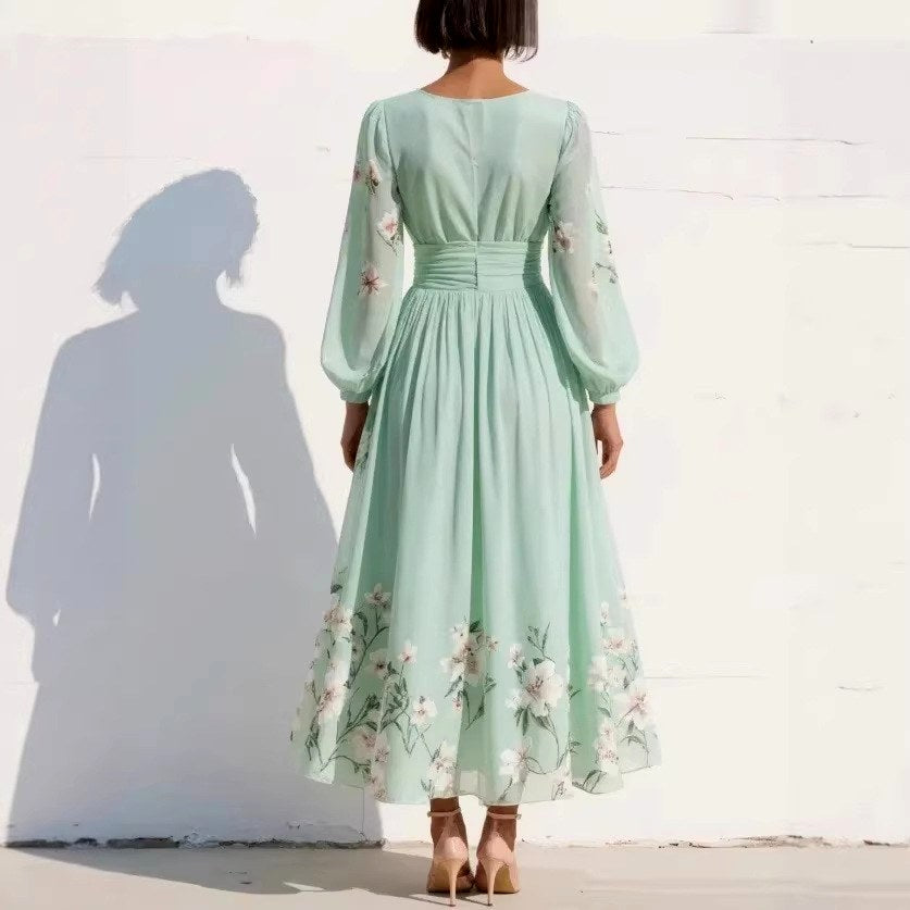 Juliette - Women's Floral V-Neck Pleated Midi Dress 4