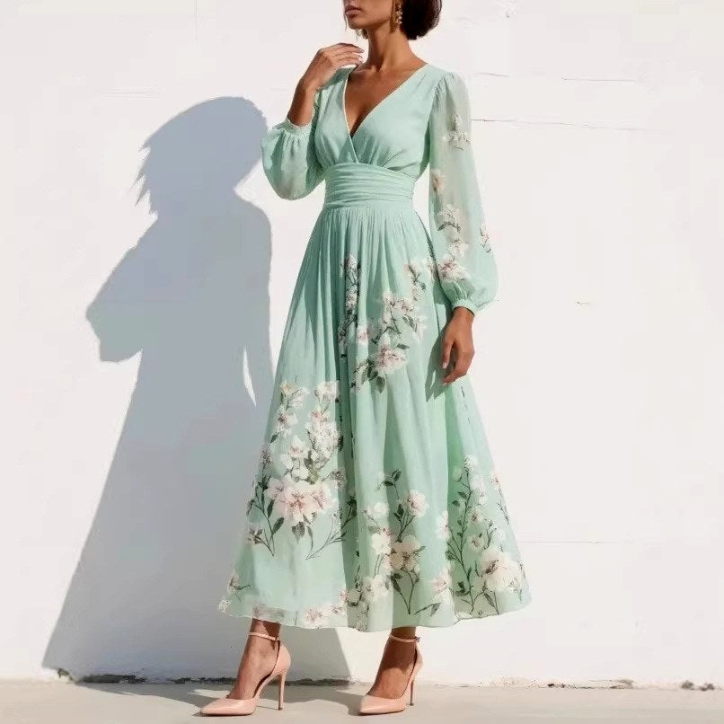 Juliette - Women's Floral V-Neck Pleated Midi Dress 5