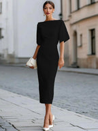 Kaia - Women's Boat Neck Draped Sleeve Midi Dress 2