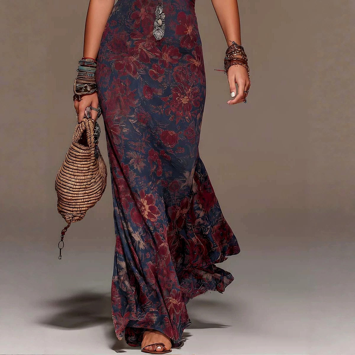 Kaia - Women's Floral Halter Bohemian Maxi Dress 4