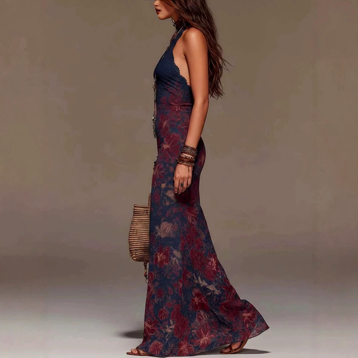 Kaia - Women's Floral Halter Bohemian Maxi Dress 5