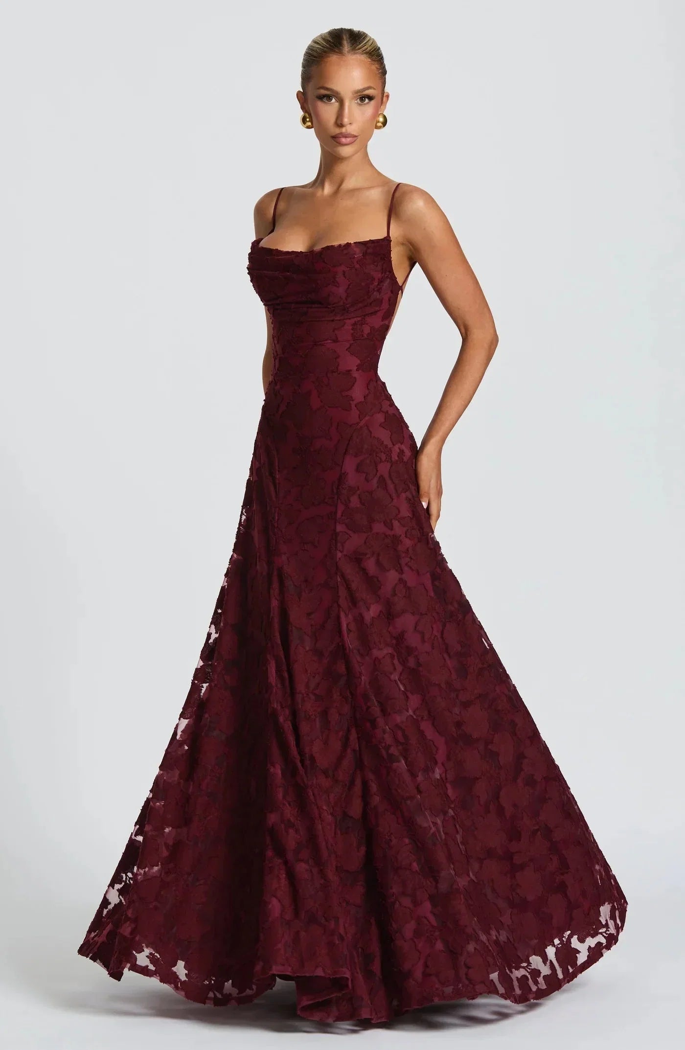 Kaisha - Women's Square-Neck Lace A-Line Maxi Dress