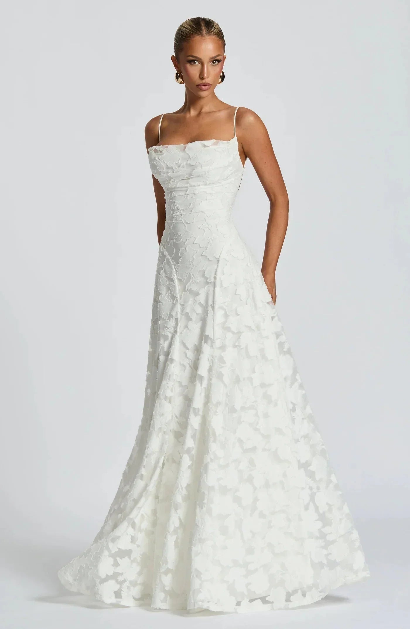 Kaisha - Women's Square-Neck Lace A-Line Maxi Dress