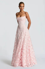 Kaisha - Women's Square-Neck Lace A-Line Maxi Dress