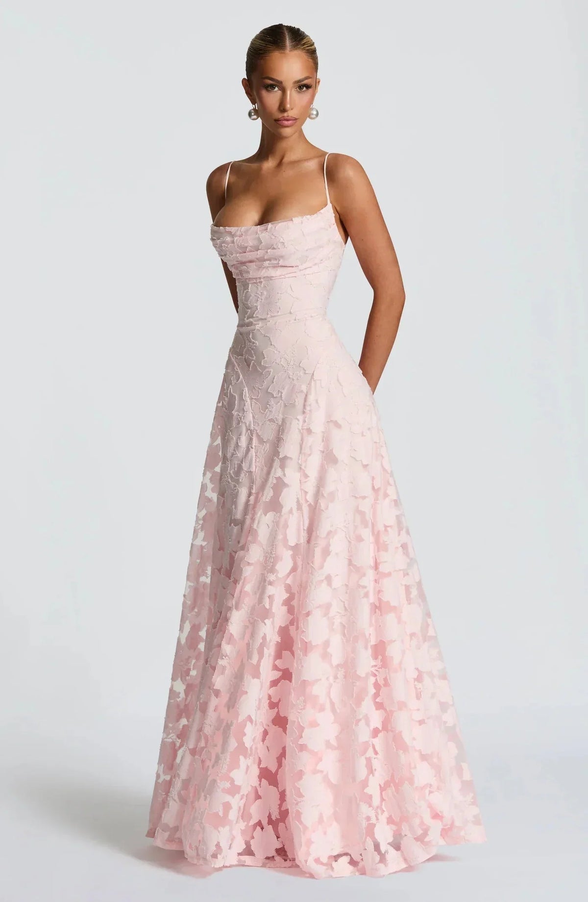 Kaisha - Women's Square-Neck Lace A-Line Maxi Dress