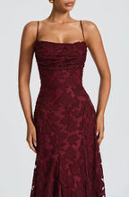 Kaisha - Women's Square-Neck Lace A-Line Maxi Dress