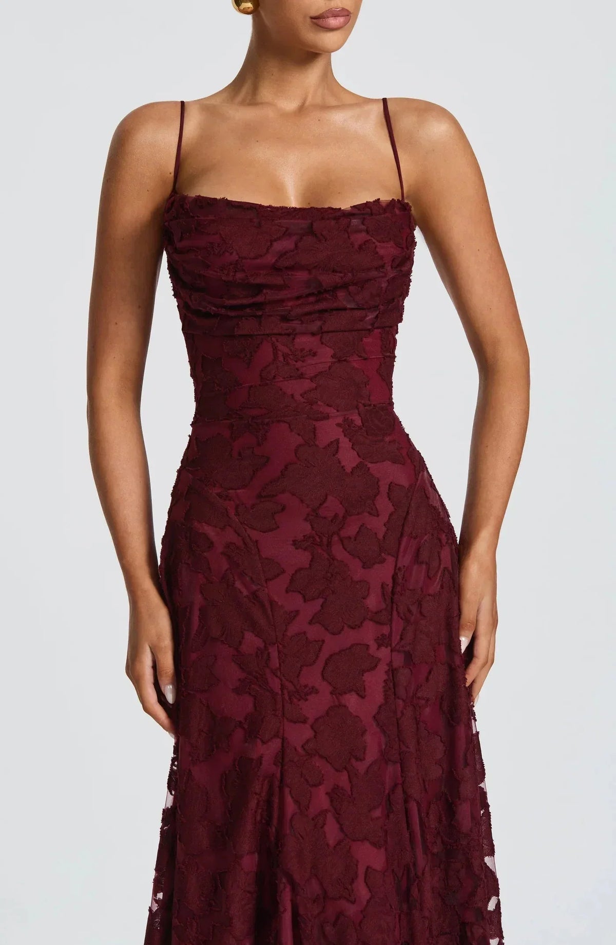 Kaisha - Women's Square-Neck Lace A-Line Maxi Dress