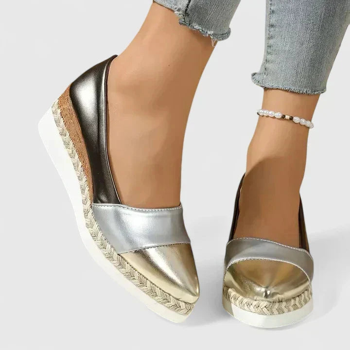 Katalina - Women's Metallic Colour-Block Espadrille Loafers