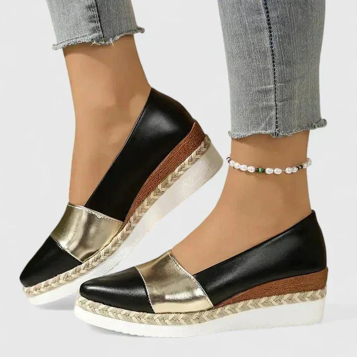 Katalina - Women's Metallic Colour-Block Espadrille Loafers
