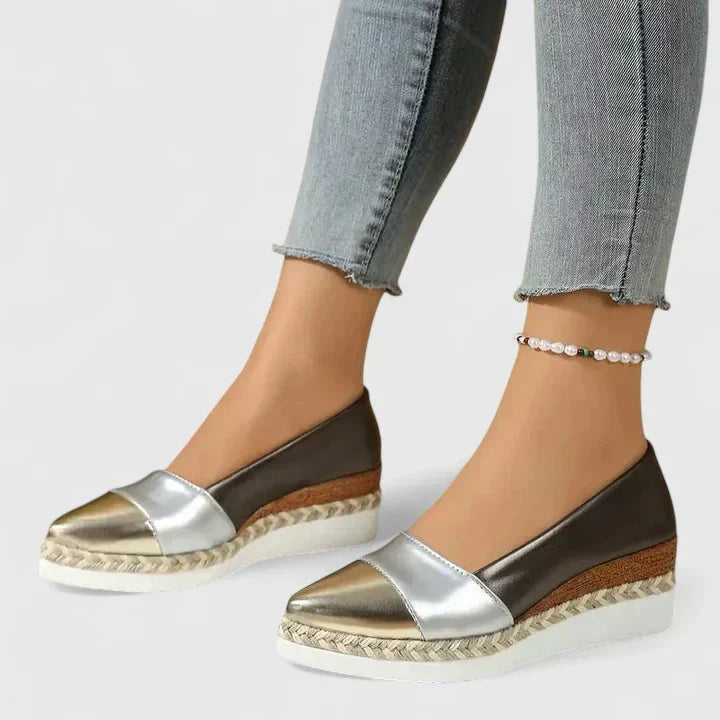 Katalina - Women's Metallic Colour-Block Espadrille Loafers