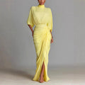 Kate - Women's High-Neck Pleated Maxi Dress with Slit 1