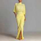 Kate - Women's High-Neck Pleated Maxi Dress with Slit 1