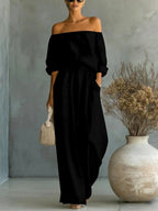 Kathi - Women's Off-Shoulder Puff Sleeve Wide Leg Matching Set 2