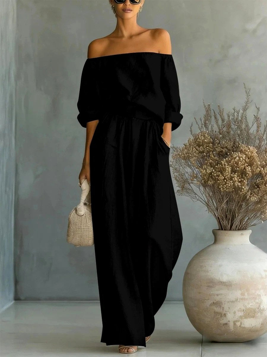 Kathi - Women's Off-Shoulder Puff Sleeve Wide Leg Matching Set 2