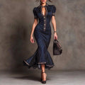 Katy - Women's Lace Trim Pinstripe Mermaid Dress 1