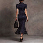 Katy - Women's Lace Trim Pinstripe Mermaid Dress 2