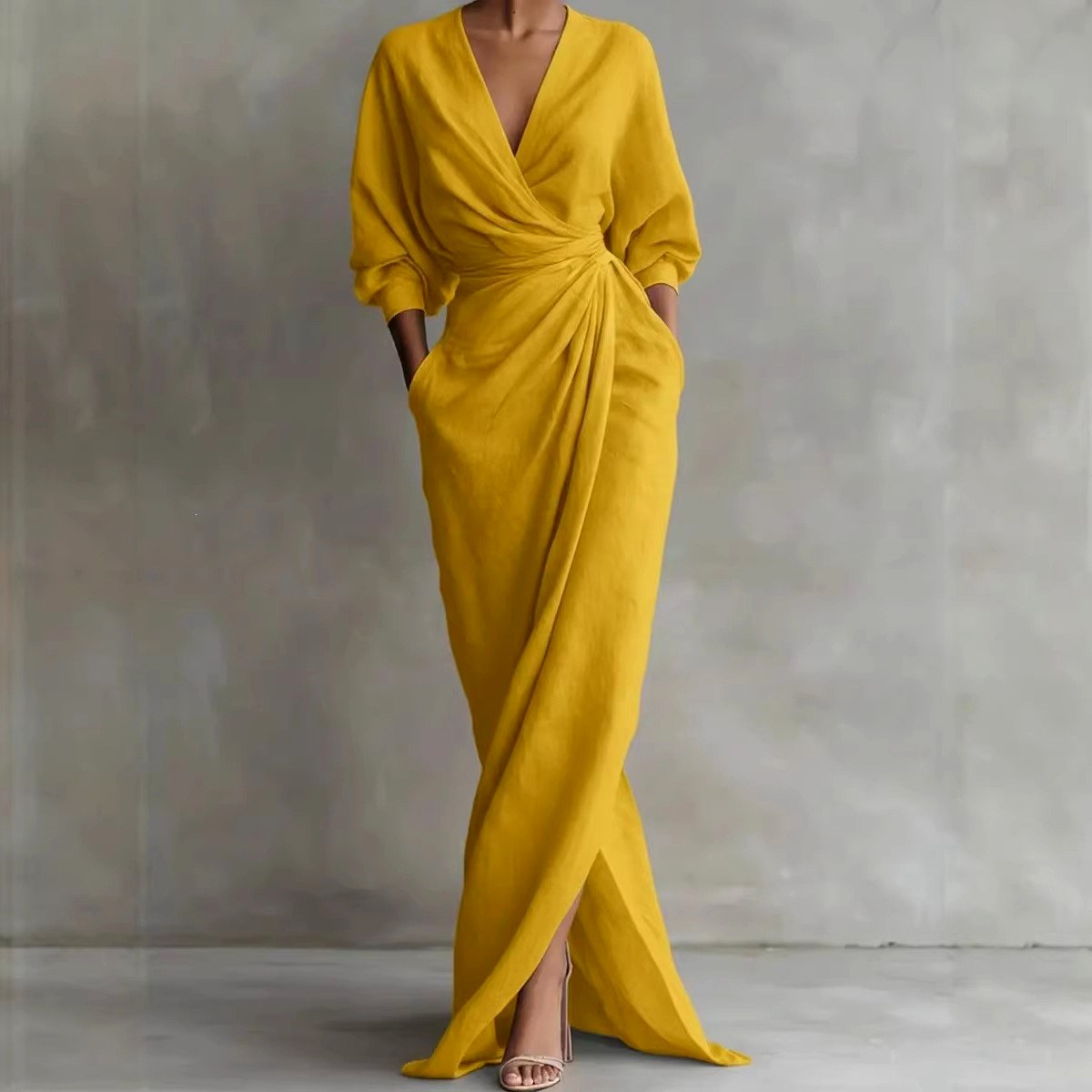Kierra - Women's Draped Twist Front Maxi Dress 3
