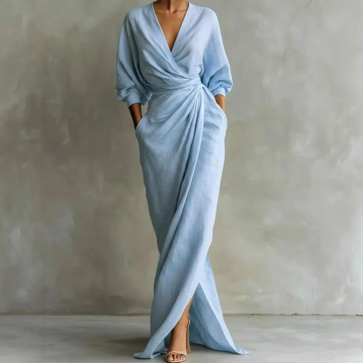 Kierra - Women's Draped Twist Front Maxi Dress 4