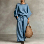 Kirsten - Women's Lace Neck Relaxed Batwing Co-Ord Set 2