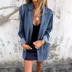 Kyla - Women's Denim Lapel Longline Loose Fit Jacket 2