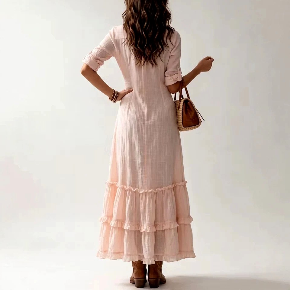 Lainey - Women's Ruffle Button-Down Maxi Shirt Dress 2
