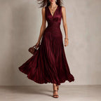 Larissa - Women's Pleated V-Neck Midi Dress 1